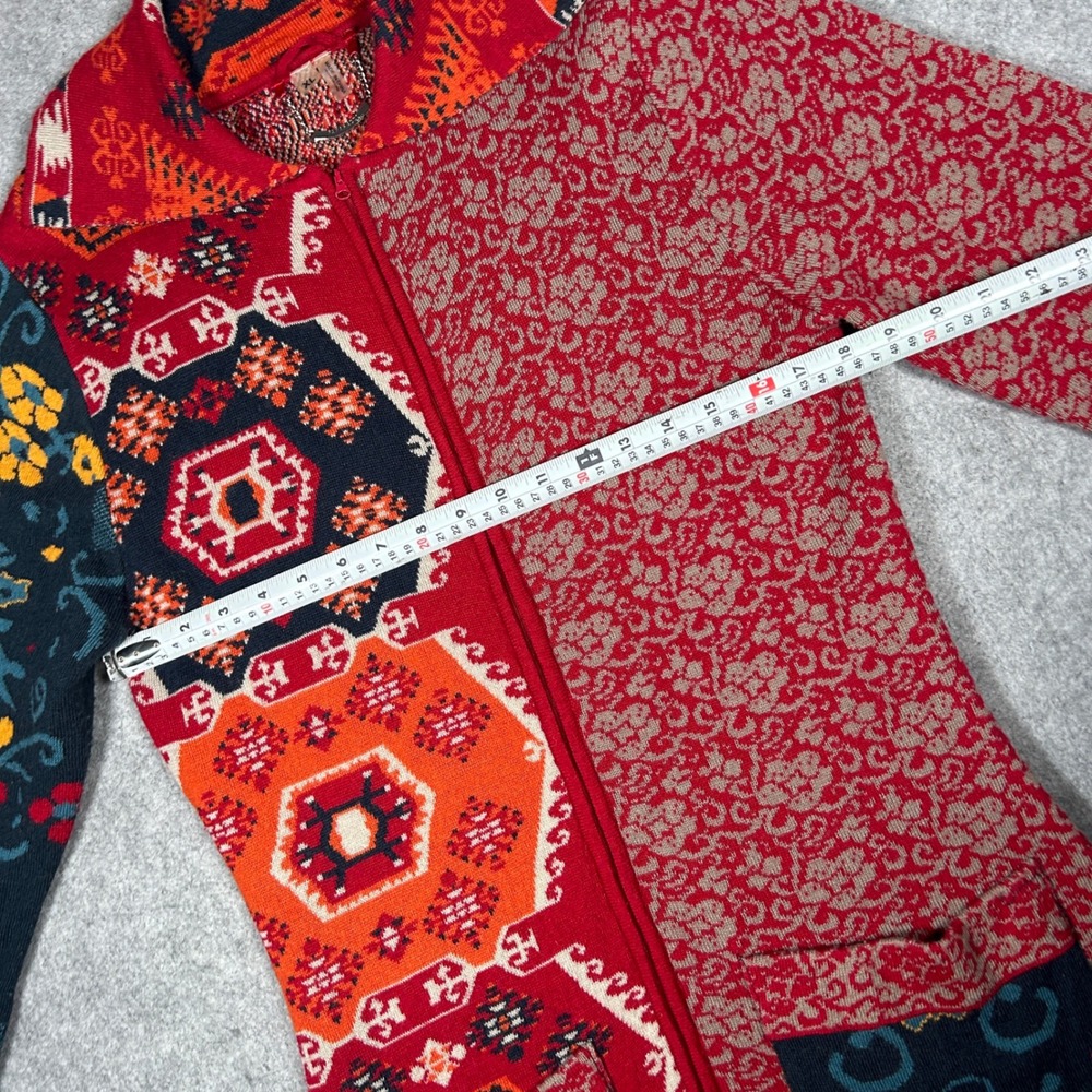 Paparazzi Cardigan Sweater Womens XL Red Mixed Print‎ Wool Blend Boho full zip - Picture 4 of 16